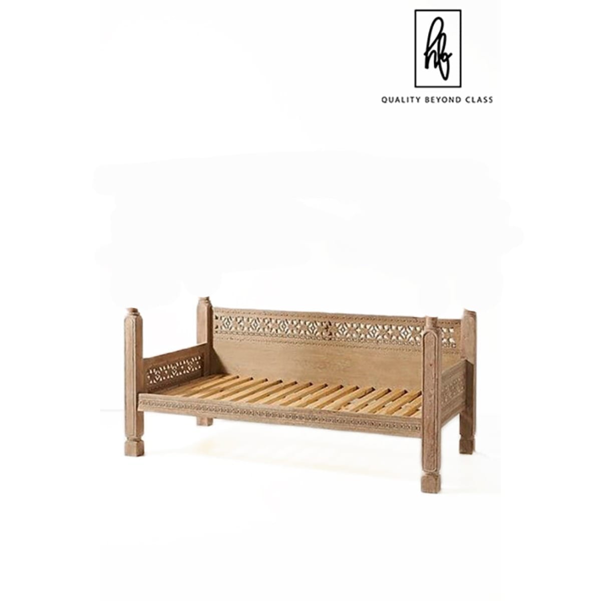 Hand Carved Canopy Style Solid Wooden Daybed / Out Door Seating/ Hand Made Daybed