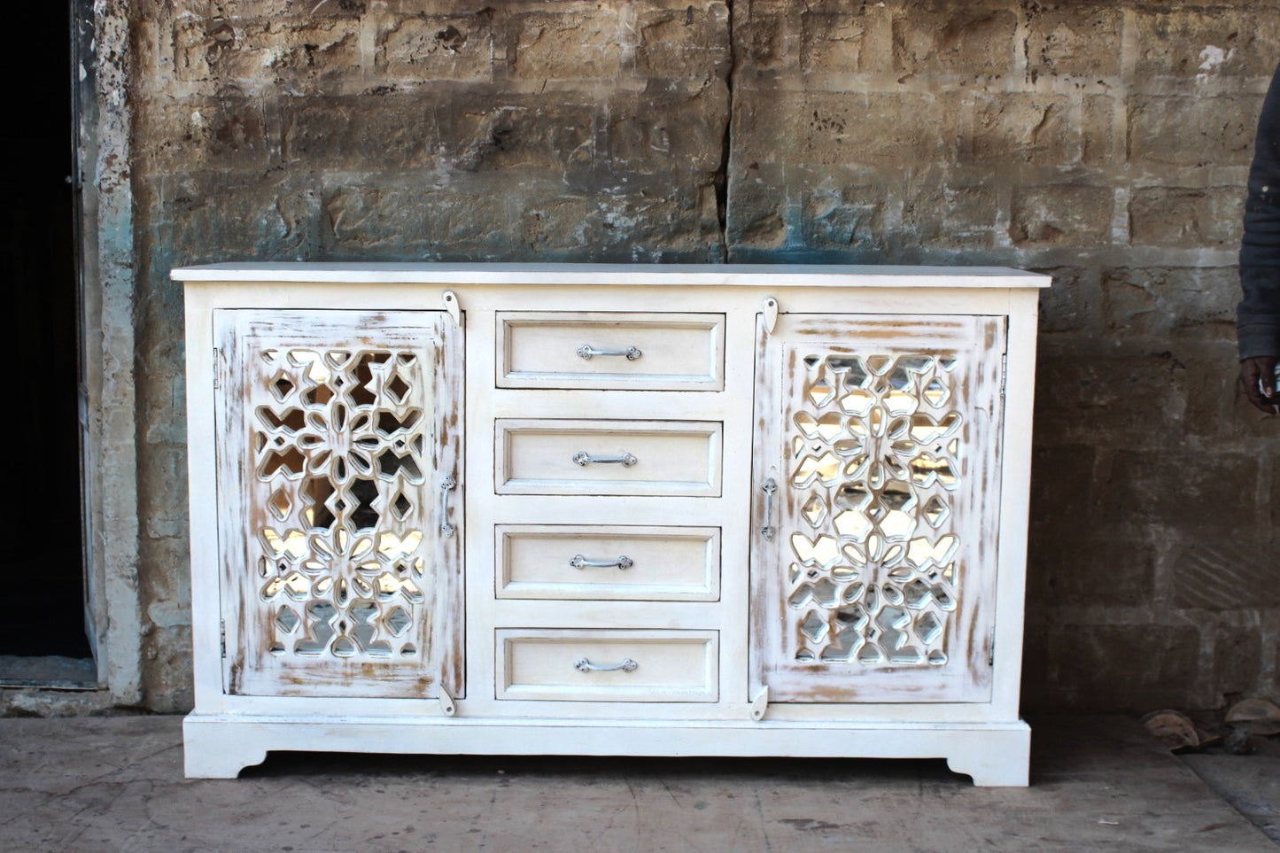 French Arched With 4 Drawers And Mirror Door Sideboard