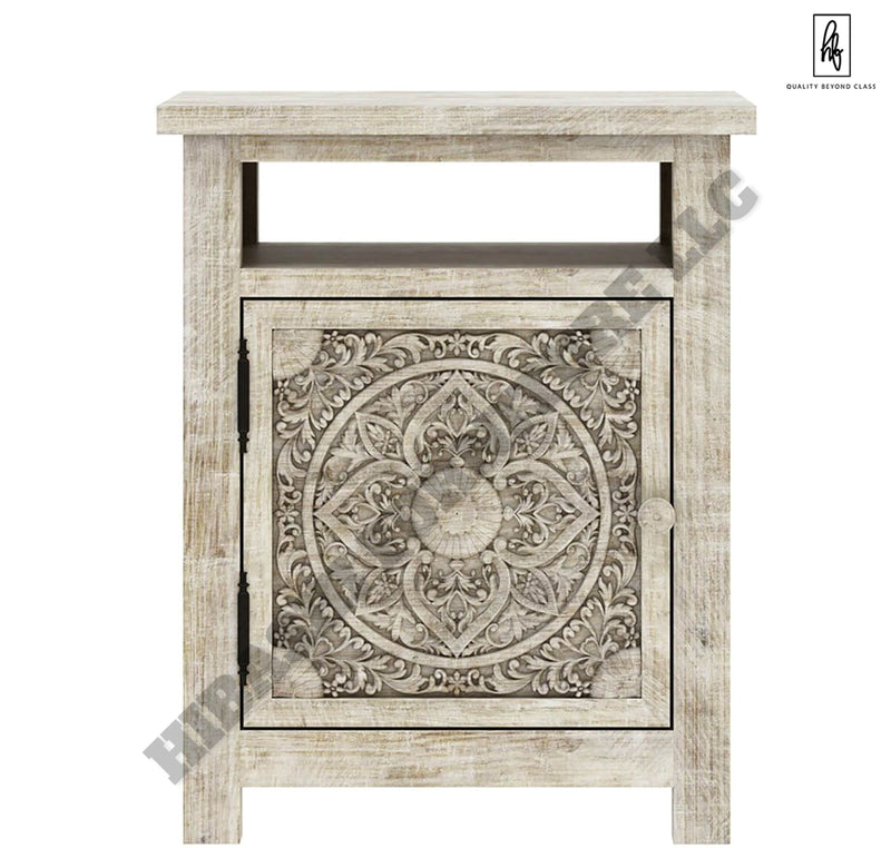 ILANO Weathered Hand-carved Solid Mango Wood Nightstand