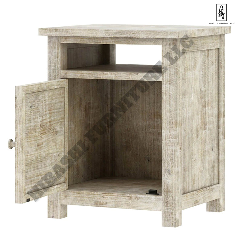 ILANO Weathered Hand-carved Solid Mango Wood Nightstand