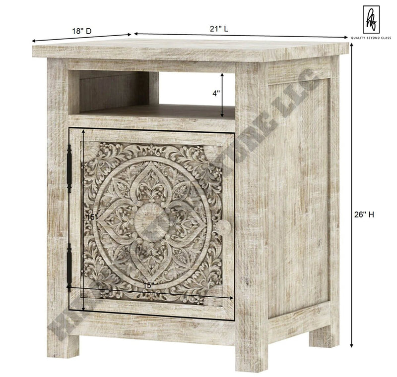 ILANO Weathered Hand-carved Solid Mango Wood Nightstand