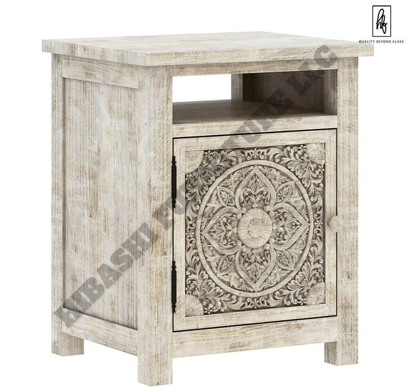 ILANO Weathered Hand-carved Solid Mango Wood Nightstand