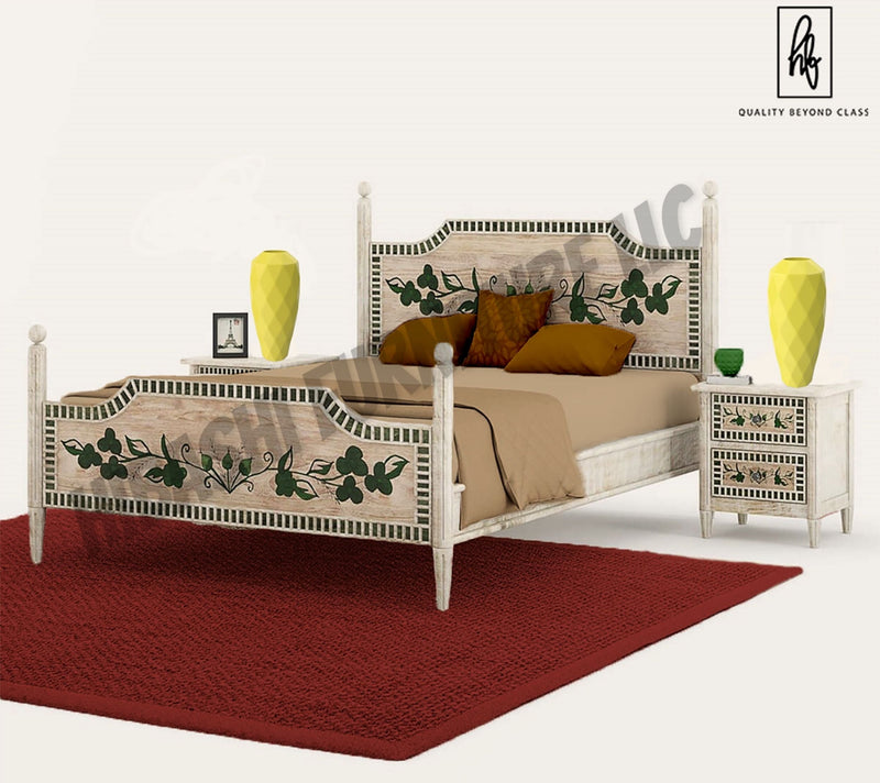 Halina Handpainted Mango Wood Platform Bed