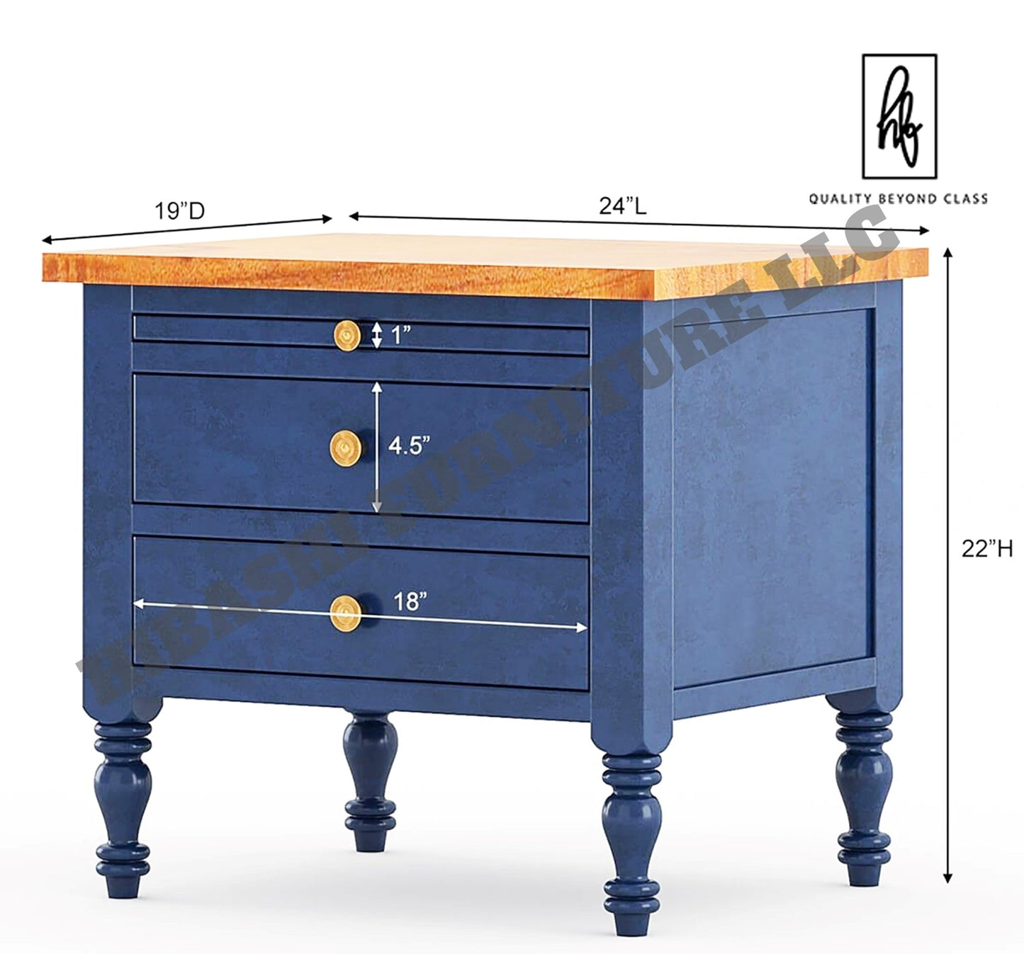 RECTO Blue Two Tone Solid Wood 2 Drawer Bedroom Nightstand - 2Pcs