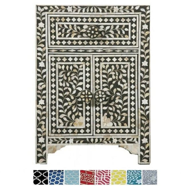 Mother of Pearl Bone Inlay Handmade Bedside Table