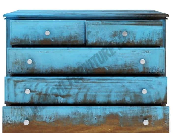 Empire Blue Dawn Rustic Solid Mango Wood Bedroom Dresser With 5 Drawer