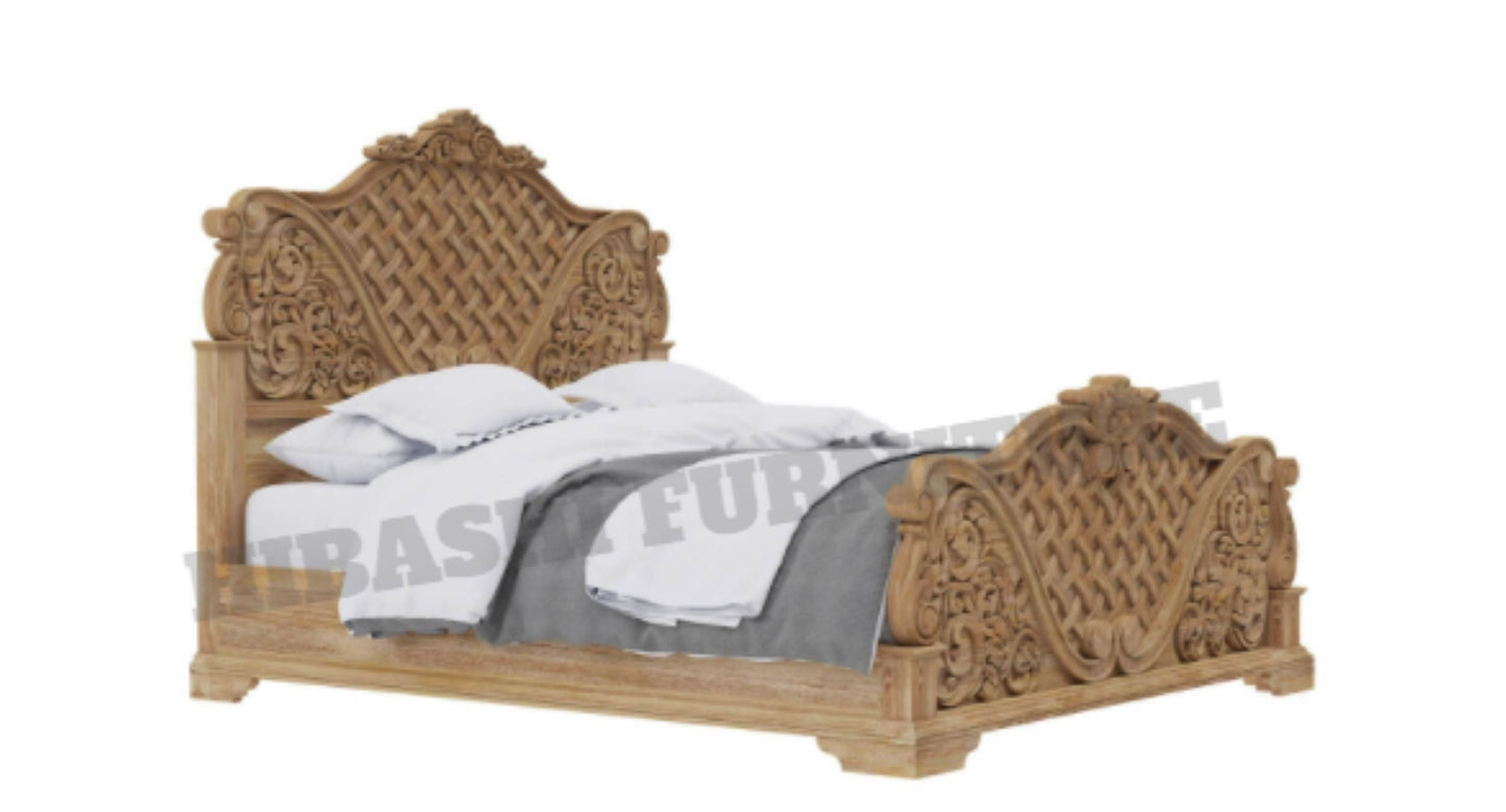 Blossom Solid Mango Wood Traditional Rustic Platform Bed