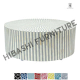 Bone Inlay Strip-Design Round Coffee Table