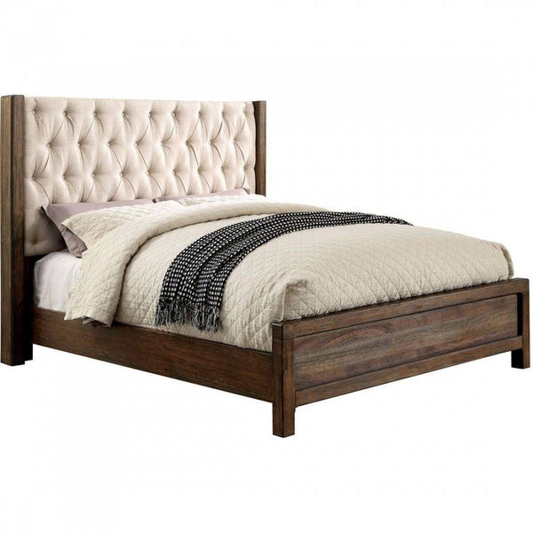 HIBASHI Tufted Rustic Natural Solid Wooden Bed Frame