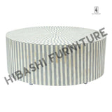 Bone Inlay Strip-Design Round Coffee Table