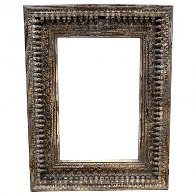 Hand Carved Designer Mirror Frame - Brown Wash