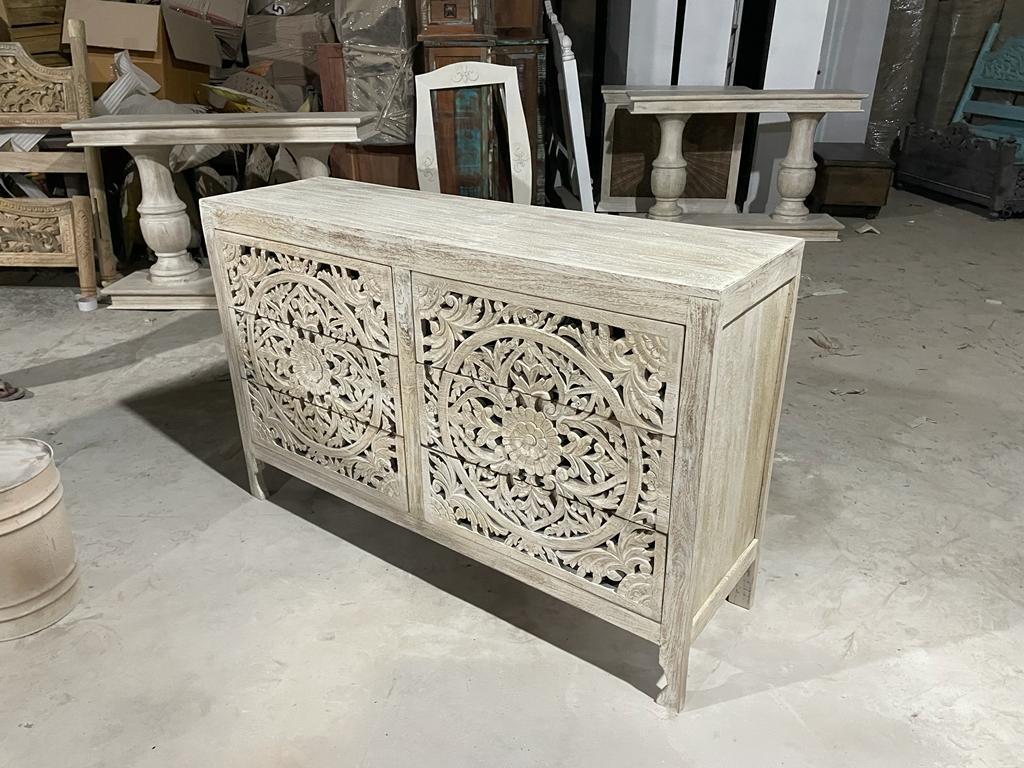 Lombok Hand Carved Wooden Six Drawer Dresser/ Hand Made wooden Dresser