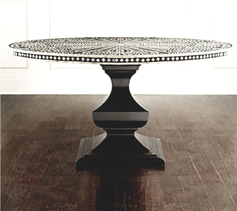 Bone Inlay Round and Circular Dining Table with Floral Design