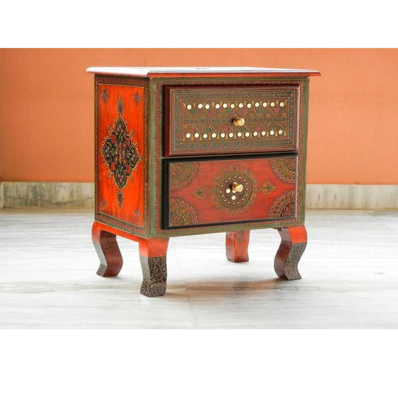 SASI Indian Solid Mango Wooden Hand Carved Bedside cabinet/ Nightstand /Side table