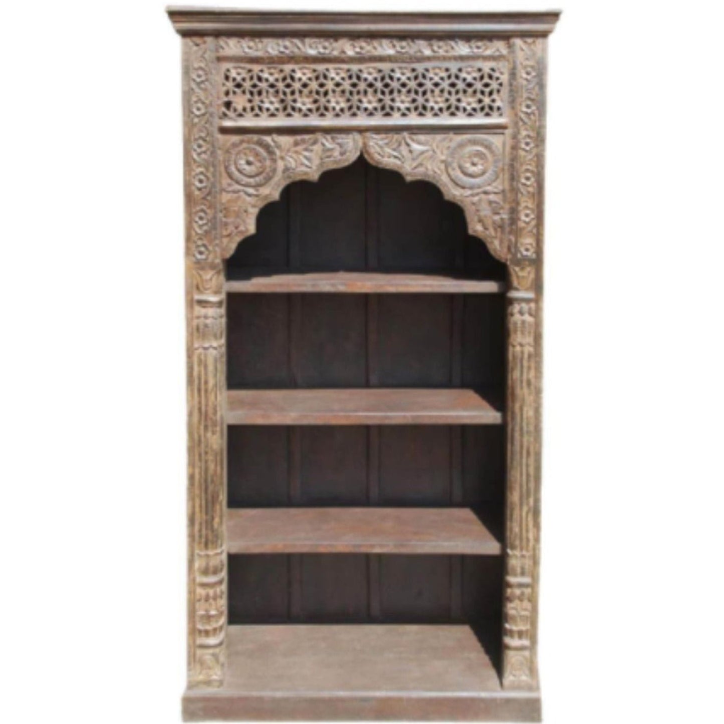VENOVA Vintage Rustic Solid Mango Wood Hand Carved Bookshelf