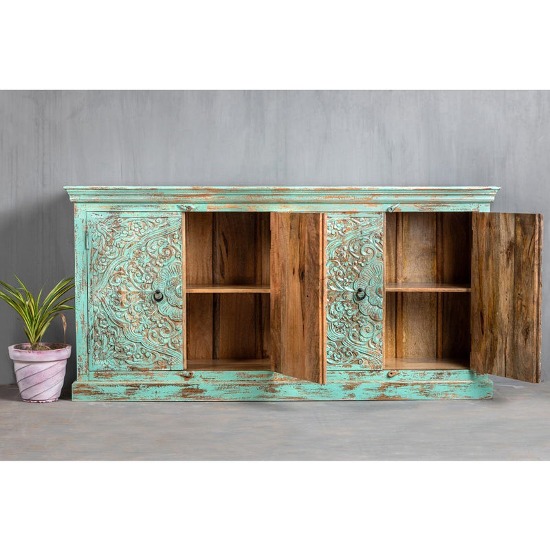 GORUS Beautiful Hand Carved Solid Mango Wood Cabinet