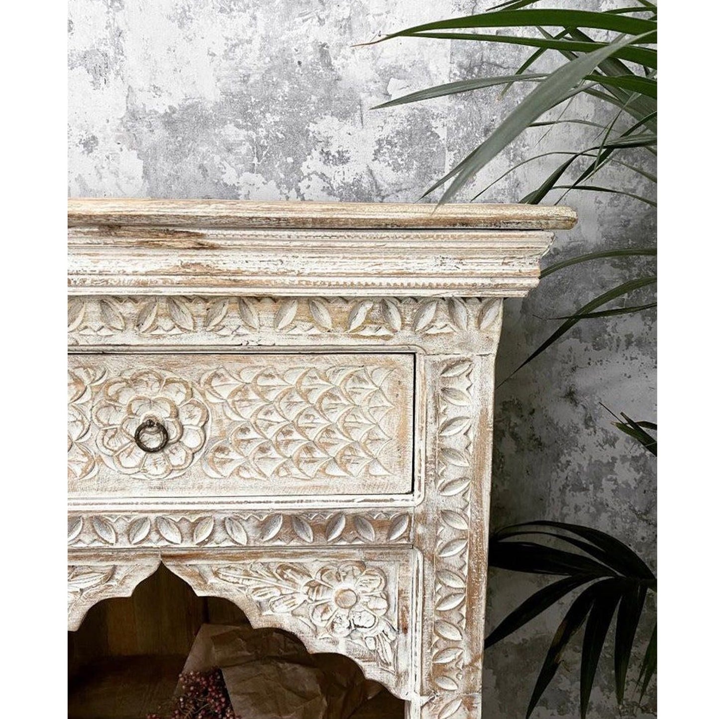 ZORIE Hand Carved Mango Wood Bookshelf