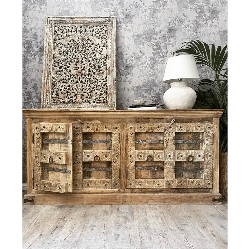 VINTE Solid Mango Wood Hand Carved Cabinet