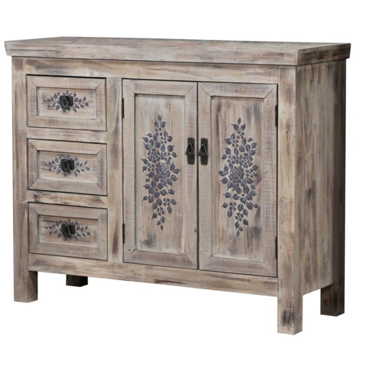 FLORE Solid Mango Wood Hand Carved Cabinet