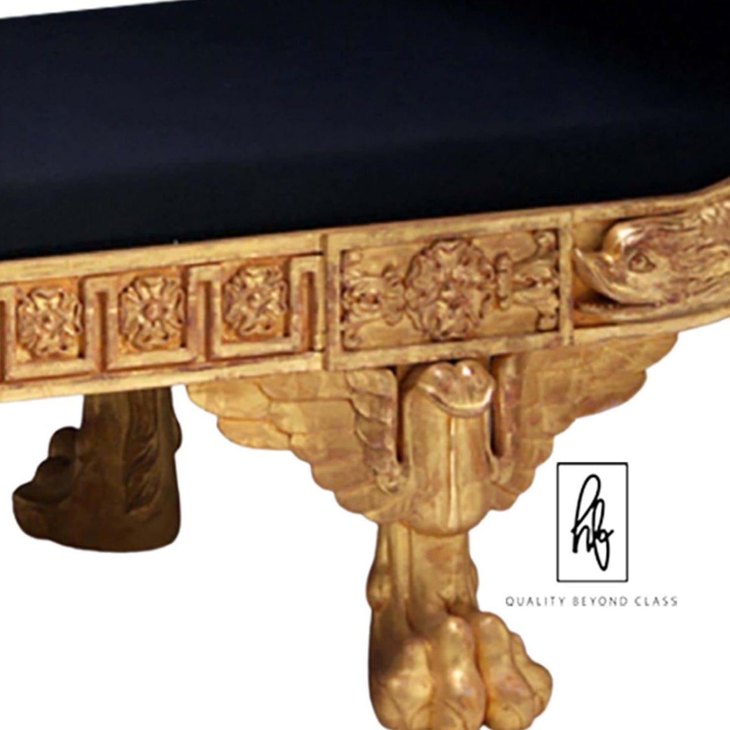 Golden Hand Carved Solid Mango Wood Day Bed