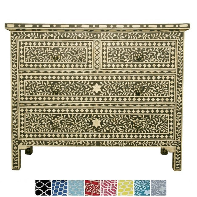 Floral Design Bone Inlay 4 Drawer Chest