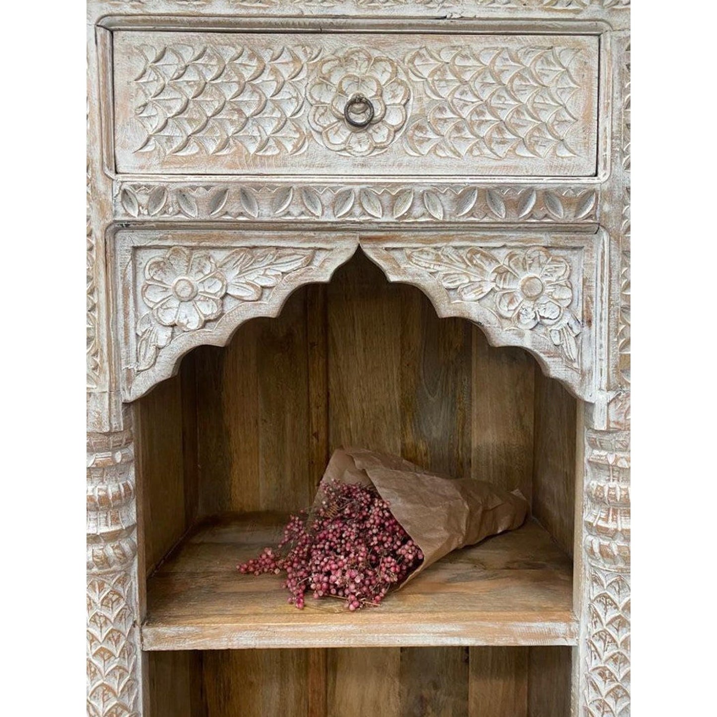 ZORIE Hand Carved Mango Wood Bookshelf