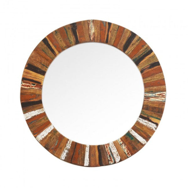 Old Round Reclaimed Wood Mirror Frame