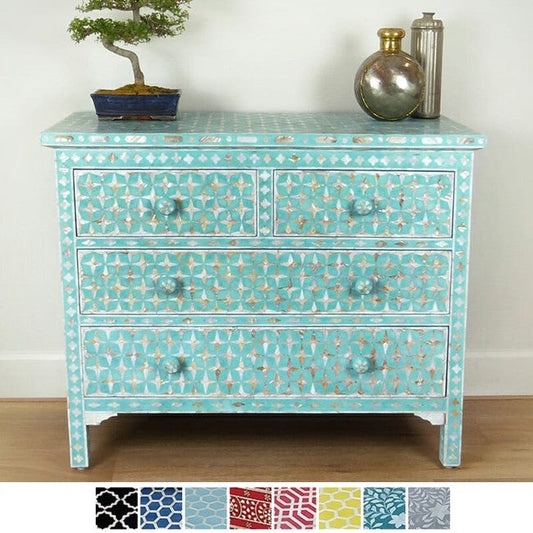 Mother of Pearl Star Geometrical Design 4 Drawer Chest