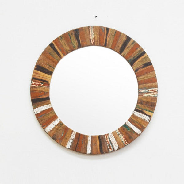 Old Round Reclaimed Wood Mirror Frame