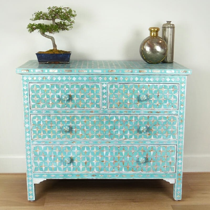 Mother of Pearl Star Geometrical Design 4 Drawer Chest