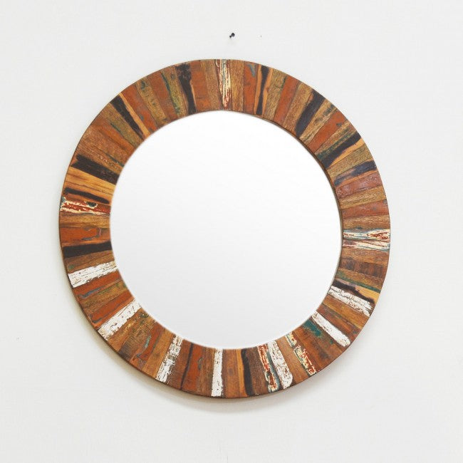 Old Round Reclaimed Wood Mirror Frame