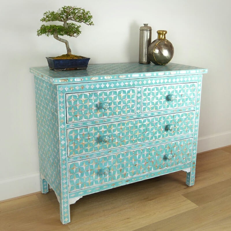 Mother of Pearl Star Geometrical Design 4 Drawer Chest