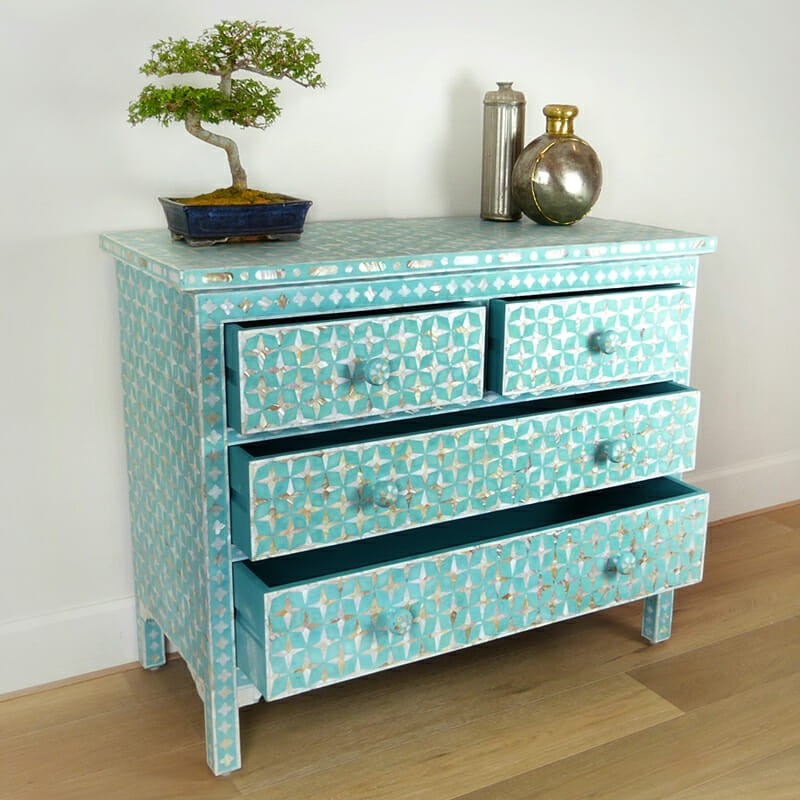 Mother of Pearl Star Geometrical Design 4 Drawer Chest