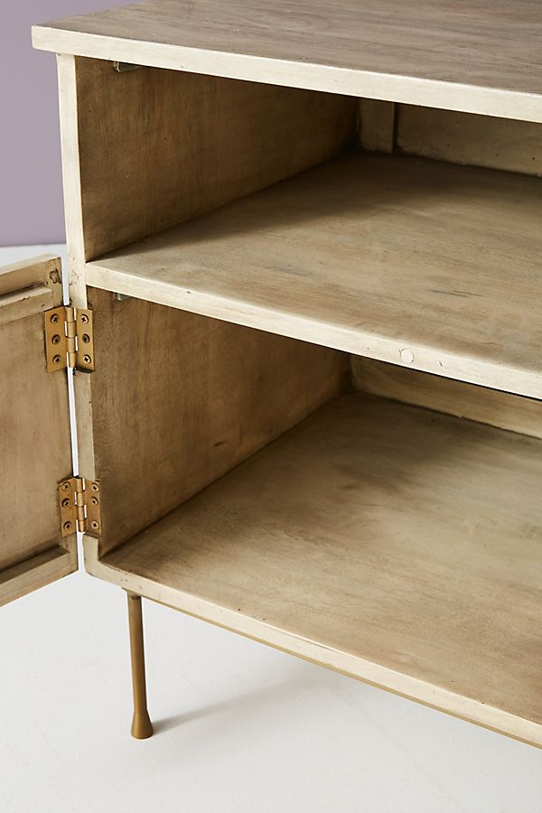 Mango Wood Bedside Table with Carved-Patchwork