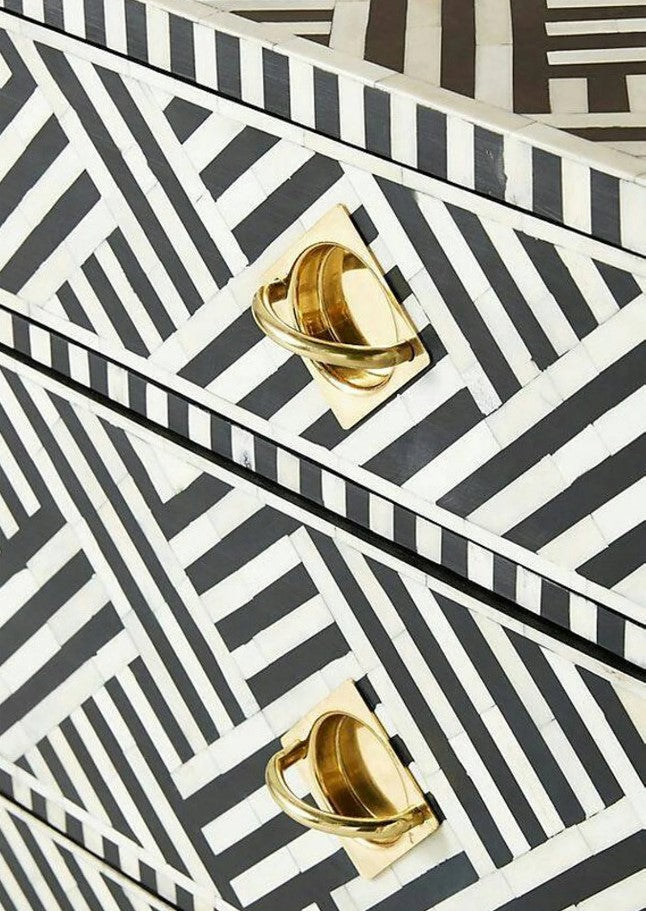Bone Inlay Handmade 3 Drawer Black and white  Entryway / Bedside