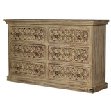 SUTE Hand Carved Six Drawers Solid Mango Wood Dresser