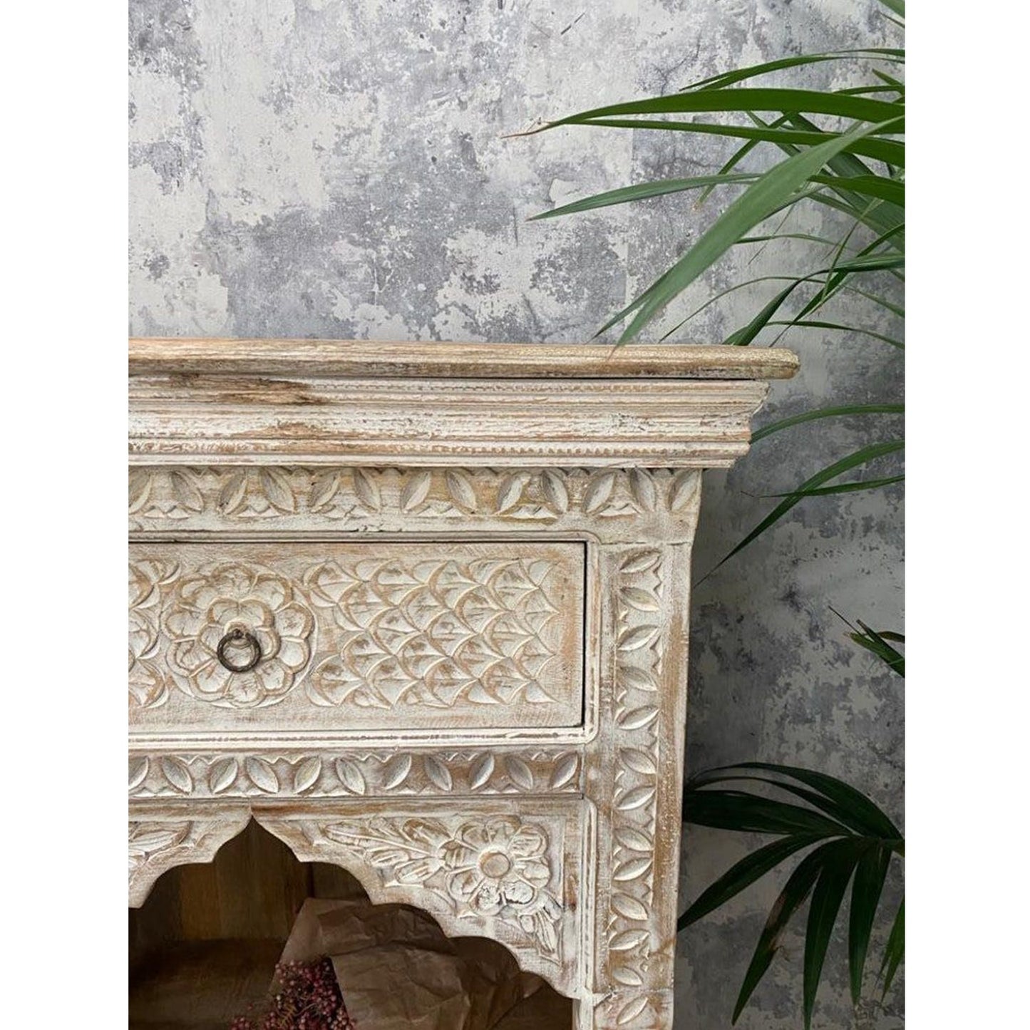 ZORIE Hand Carved Mango Wood Bookshelf