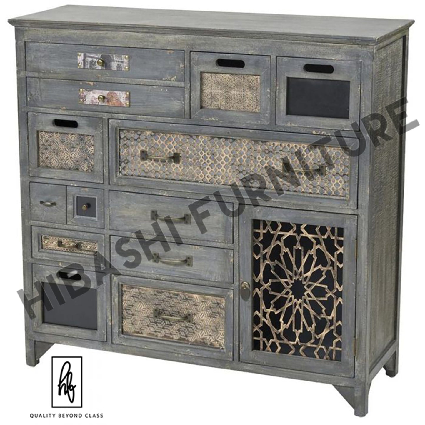 LUNI Solid Mango Wood Hand Carved Cabinet