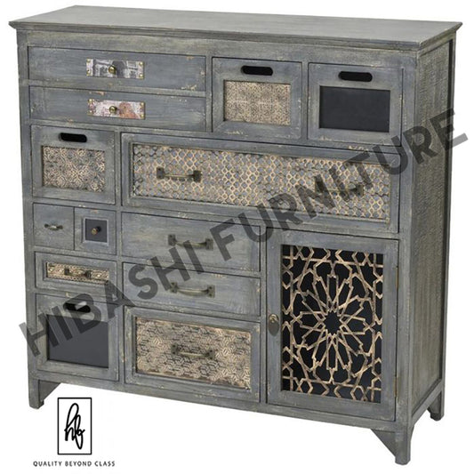 LUNI Solid Mango Wood Hand Carved Cabinet