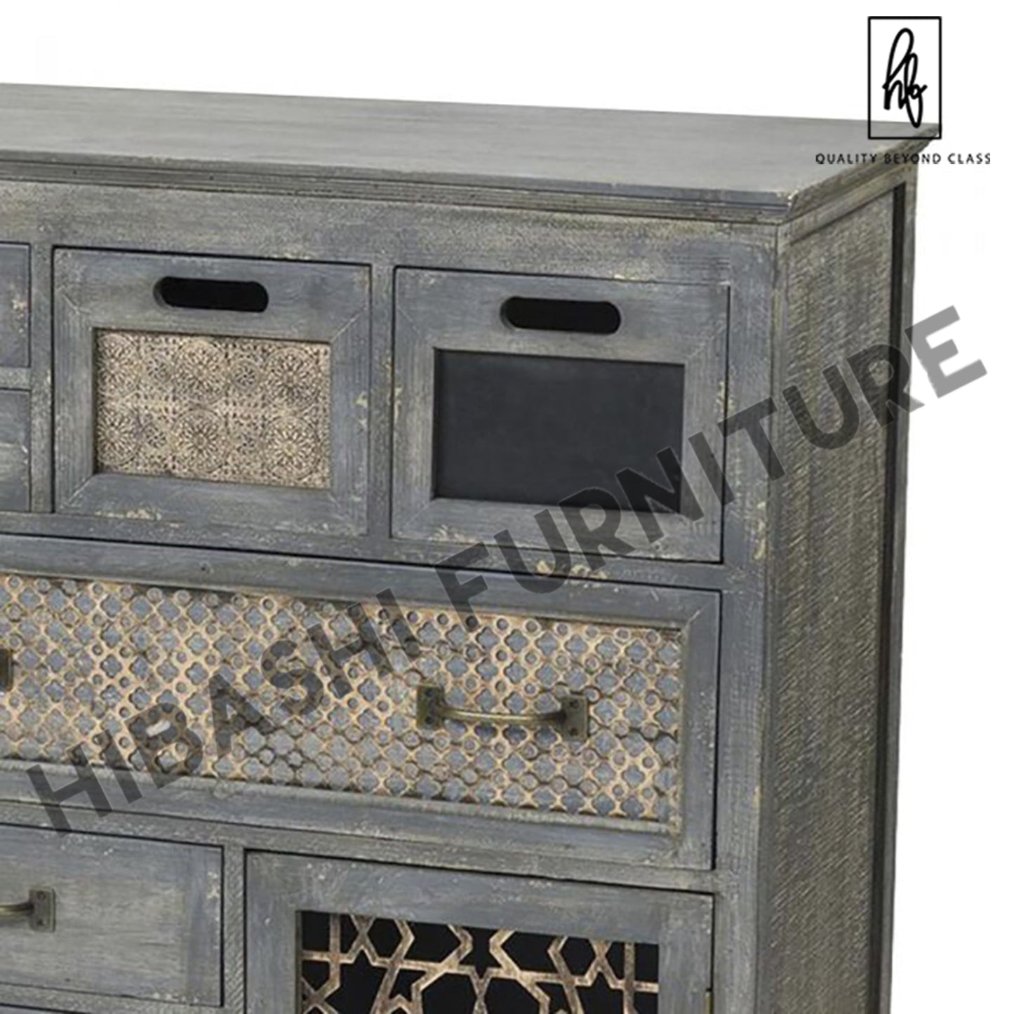 LUNI Solid Mango Wood Hand Carved Cabinet