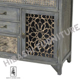 LUNI Solid Mango Wood Hand Carved Cabinet