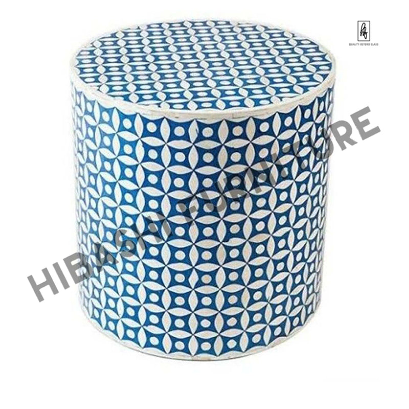 Bone Inlay Geometry Design Round Side Table