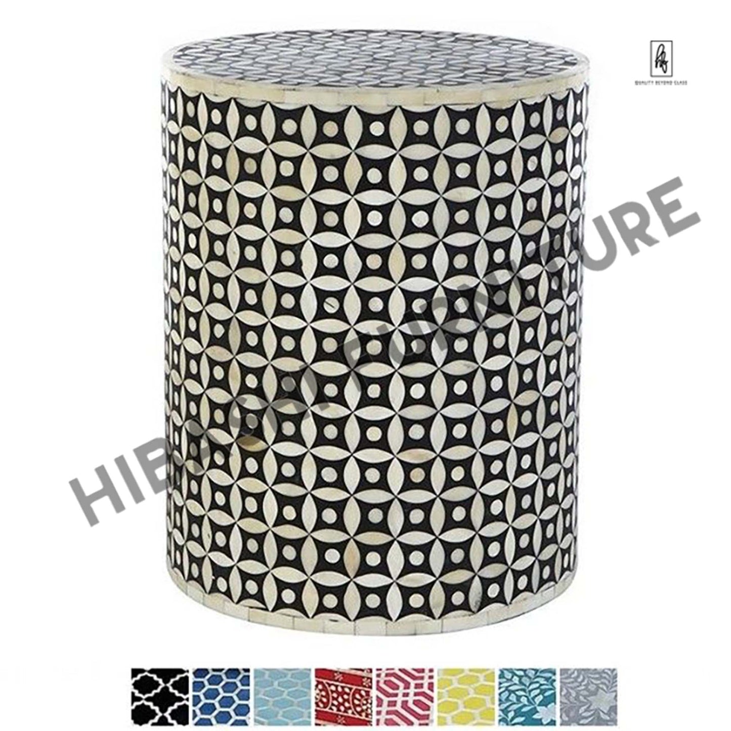 Bone Inlay Geometry Design Round Side Table