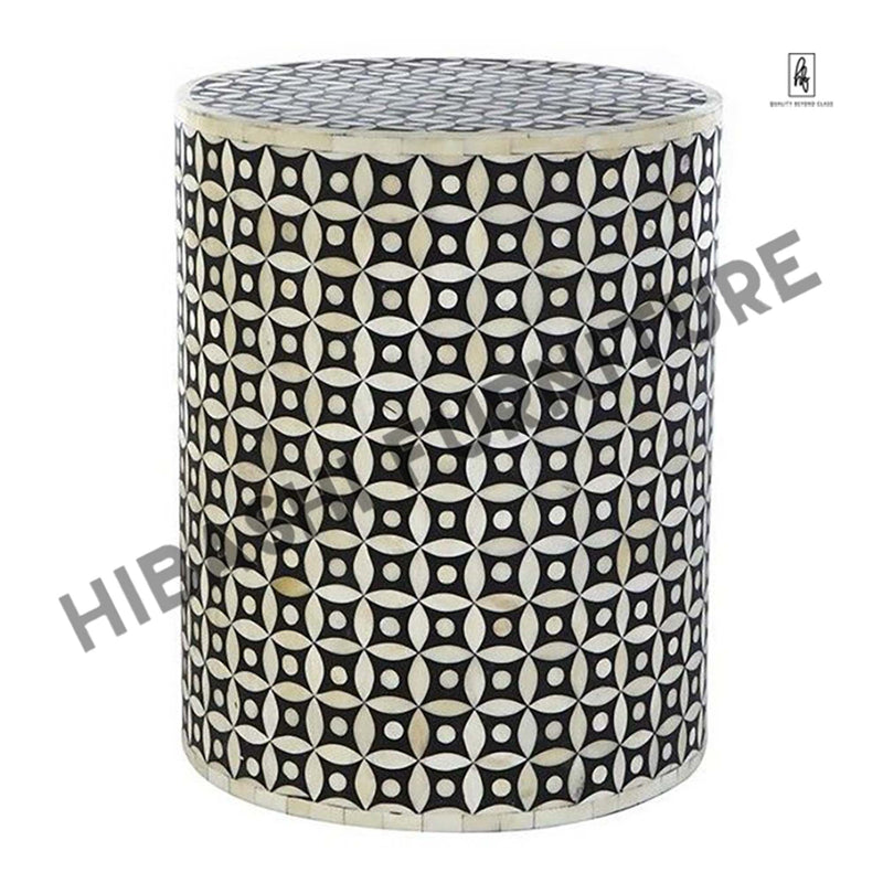 Bone Inlay Geometry Design Round Side Table