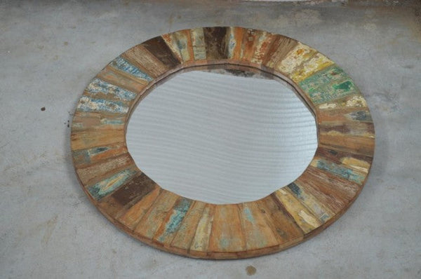 Reclaimed Timber Wood Round Wall Mirror Frame