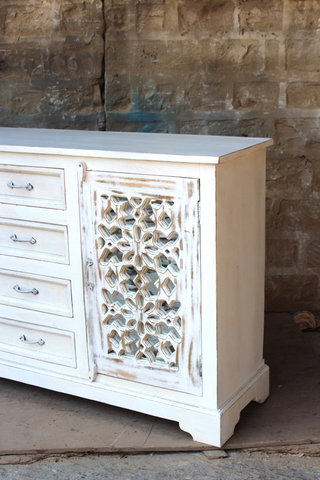 French Arched With 4 Drawers And Mirror Door Sideboard