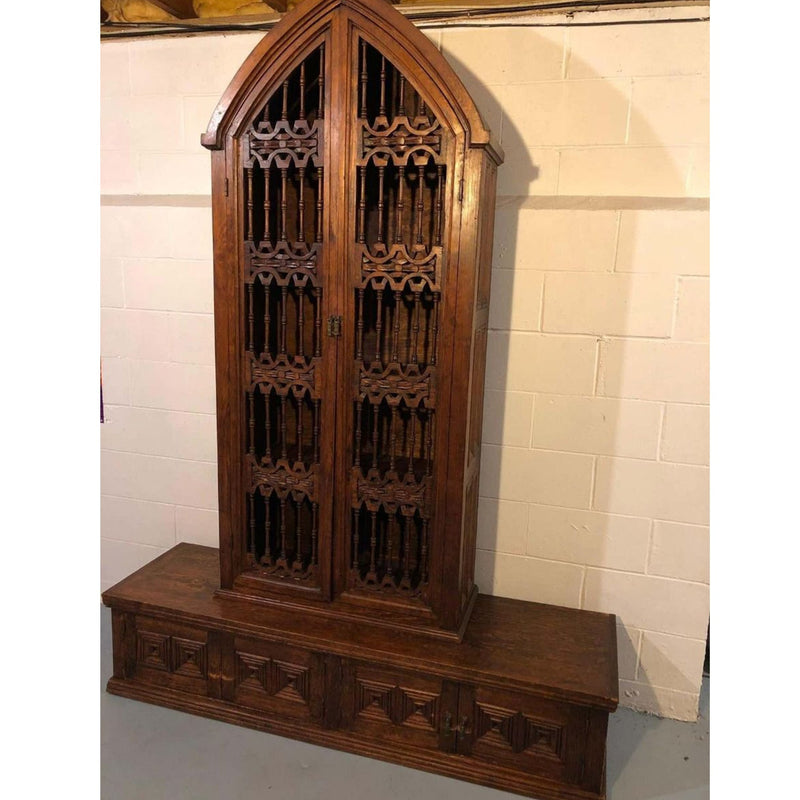 MORAL Magnificent Hand Carved Mango Wood Gothic Style Bookshelf Cabinet