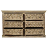 SUTE Hand Carved Six Drawers Solid Mango Wood Dresser