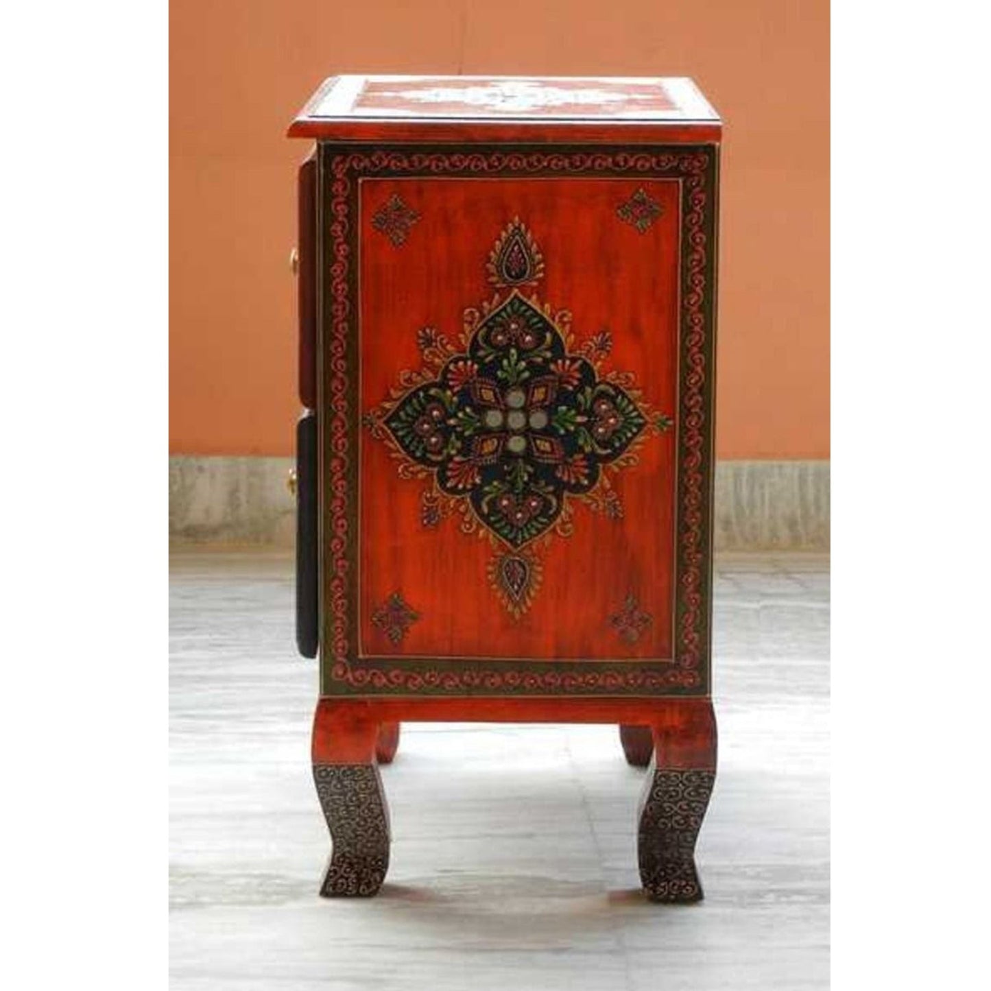 SASI Indian Solid Mango Wooden Hand Carved Bedside cabinet/ Nightstand /Side table