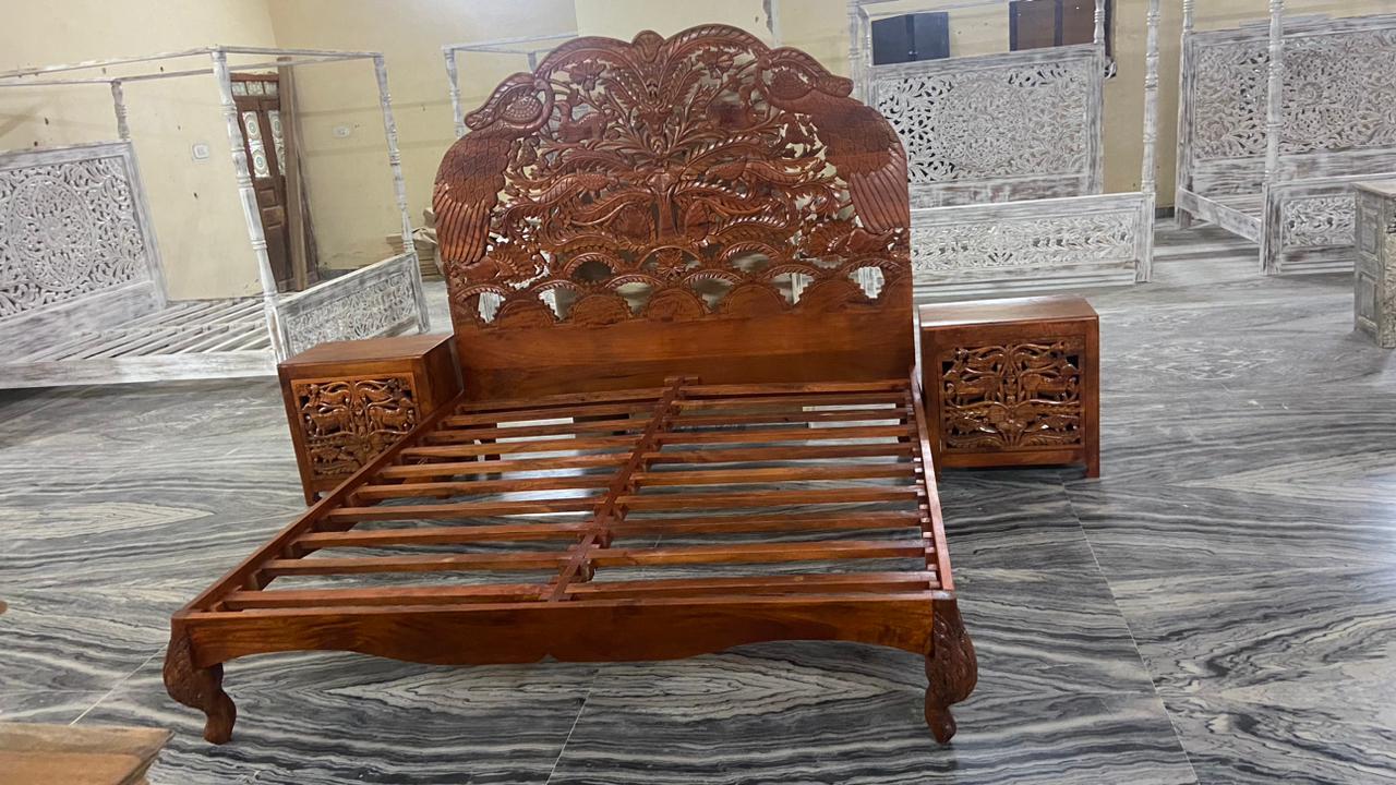 Hand Carved Indian Shajahan Bed Frame Indian Bed bedside